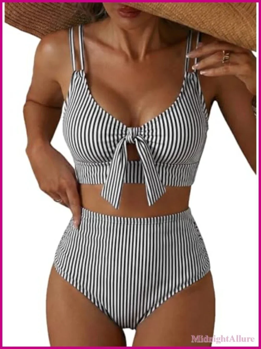 High Waisted Knotted Front Bikini Set Push Up Two Piece Sexy V Neck Swimwear